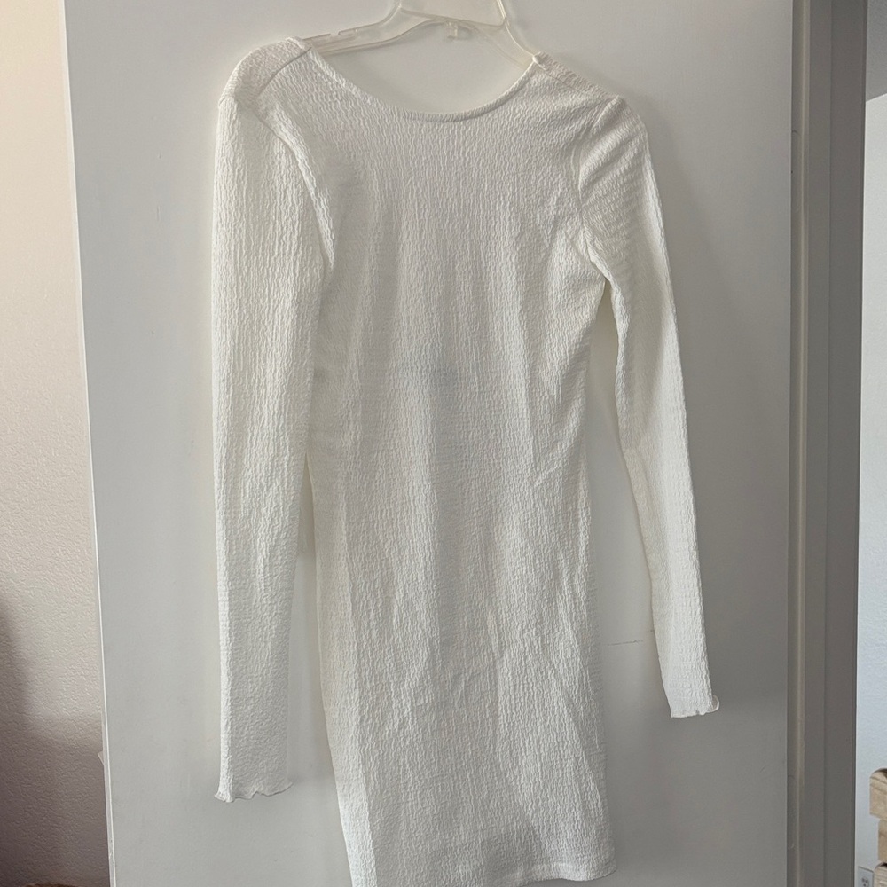 Forever 21 White Long Sleeve Textured Knit Dress